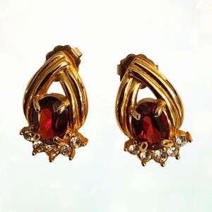 Elegant Gold and Red Gemstone Earrings